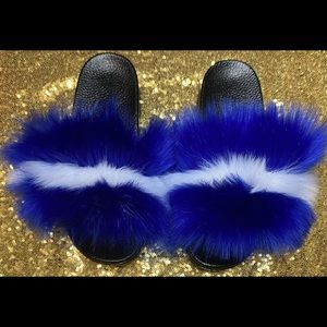 Blue and White Furry Slides
